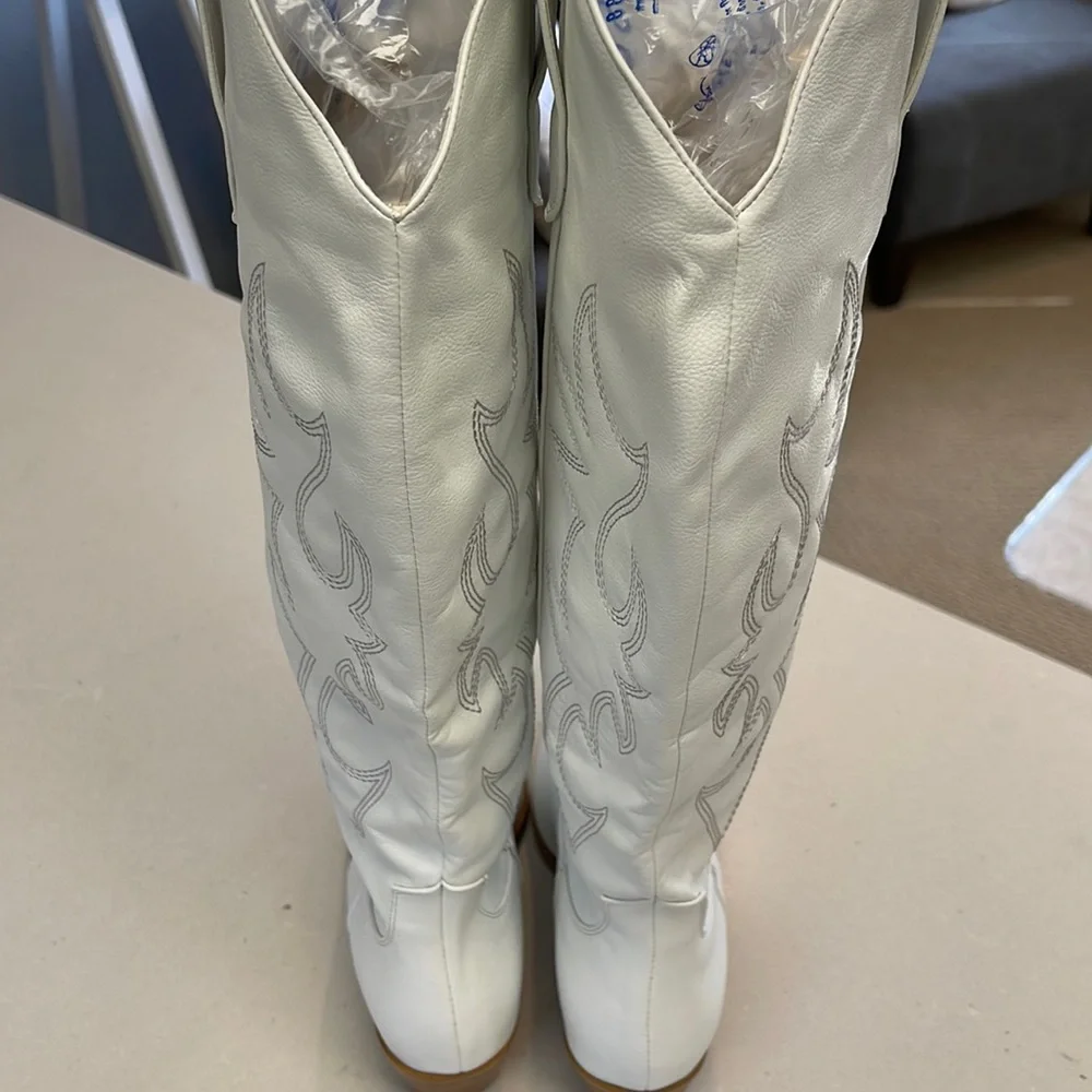 Billini Urson White Pointed-Toe Knee High Cowboy Boots_7